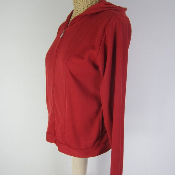 Nike Dri Fit Women S Red LS Hooded Running Athletic Short Full Zip Jacket - Picture 4 of 10